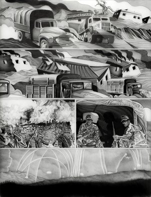 Geo Sipp; Page 8, 2014, Original Drawing Other, 13.5 x 18 inches. Artwork description: 241    Image depicts a firefight in Algeria           ...