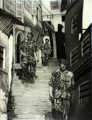 Geo Sipp; Soldiers In The Casbah, 2015, Original Drawing Other, 13.5 x 18 inches. Artwork description: 241     Image depicts a firefight in Algeria            ...