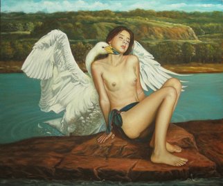 Rapiti Giovanni; Leda And The Swan, Passionate, 2008, Original Painting Oil, 60 x 50 cm. 