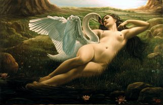 Rapiti Giovanni; Leda And The Swan, Sensual, 2008, Original Painting Oil, 130 x 80 cm. 