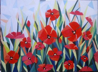 Gordana Pogledic Jancetic; Poppies, 2013, Original Painting Oil, 80 x 60 cm. Artwork description: 241  red, green, geometrics, oil on canvas, poppies  ...