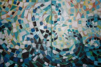 Gordana Pogledic Jancetic; Waves, 2013, Original Painting Oil, 50 x 70 cm. Artwork description: 241  blue, green, geometrics, oil on canvas, waves, mosaic  ...
