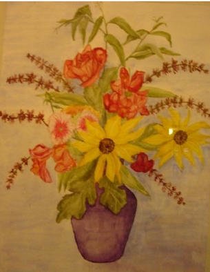 Ghassan Rached; Roses And Sunflowers, 1998, Original Watercolor, 36 x 48 cm. Artwork description: 241 Watercolor paintimg by Ghassan Rached...