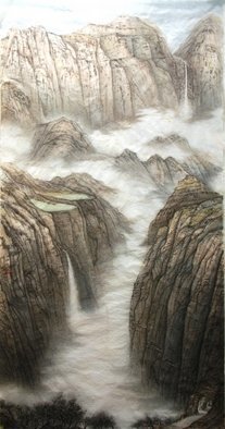 Grace Auyeung; Landscape Of Guoliang, 2009, Original Painting Ink, 24 x 38 inches. Artwork description: 241     landscape, cloud, mists,  Chinese landscape, ink wash painting , mountains   ...