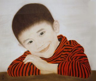 Grace Auyeung; Tadpole Years 2, 2011, Original Painting Other, 61 x 71 cm. Artwork description: 241 PORTRAIT OF A 4- YEAR- OLD WITH ANGELICINNOCENT EXPRESSION  CHINESE INK, COLOUR, WATER ON XUAN PAPER...