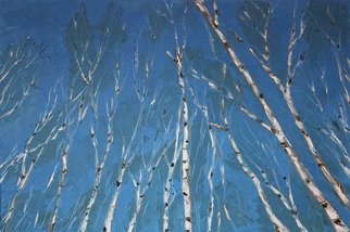 Michael Greene; Daydream, 2012, Original Painting Oil, 36 x 24 inches. Artwork description: 241  abstract birch trees against a blue sky.knife painting knife paintings oil om canvas col bolt blue Autumn trees ...