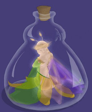 Kathi Day; Fairy In A Bottle, 2006, Original Digital Art, 8 x 10 inches. Artwork description: 241  A fairy in a bottle. Or a Djinn, depending on your mythology? ...