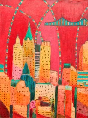 Habib Ayat;  Cityscape Of Downtown Ma..., 2014, Original Painting Oil, 18 x 24 inches. Artwork description: 241  nyc, cityscape, oil painting, Manhattan, buy art, local art, interior design, love, peace, canvas, downtown, urban, red, streets o fnyc ...