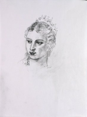 Hana Grosova; Portrait Of Young Lady, 2005, Original Drawing Pencil, 21 x 29.7 cm. Artwork description: 241  Portrait according to Titian / Tiziano Vecellio/ . ...