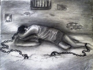 Haris Imtiyaz Khan; Prison Of Life, 2009, Original Drawing Charcoal, 76 x 56 cm. Artwork description: 241  This painting shows the Sorrow, Pain & wounds of life. It means it is necessary to face the facts of life till your last breath. Once you will free from life ( the end of life) , you will be free from all your sorrow & pain. So concept of this ...