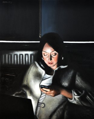 Matthew Hickey; Screen Time: Sarah, 2011, Original Painting Oil, 21 x 31 inches. 