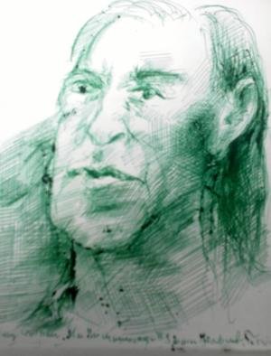 Waldemar A. S. Buczynski; Gary, 2013, Original Drawing Pen, 14 x 16 cm. Artwork description: 241  An Irish man in the hospital. Green biro pen.                   ...