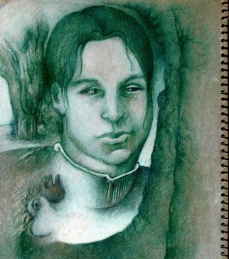 Waldemar A. S. Buczynski; Woman With A Chook, 2006, Original Drawing Other, 22 x 36 cm. Artwork description: 241   A rough study in green and white ink. ...