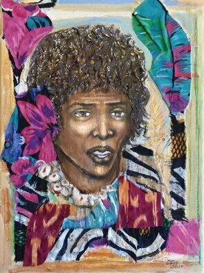 Hampton Olfus; Aunt Claires In Paradise, 2023, Original Mixed Media, 9 x 12 inches. Artwork description: 241 This piece is of a working aunt, mother, sister, first vacation in a plush tropical paradise.  ...