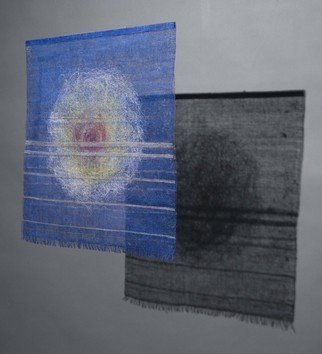Hye Shin; Sketches On Blue Shadow , 2010, Original Fiber, 30 x 30 inches. Artwork description: 241  Woven fiber wall- hanging shows the abstract image derived from atmospheric landscape. ...