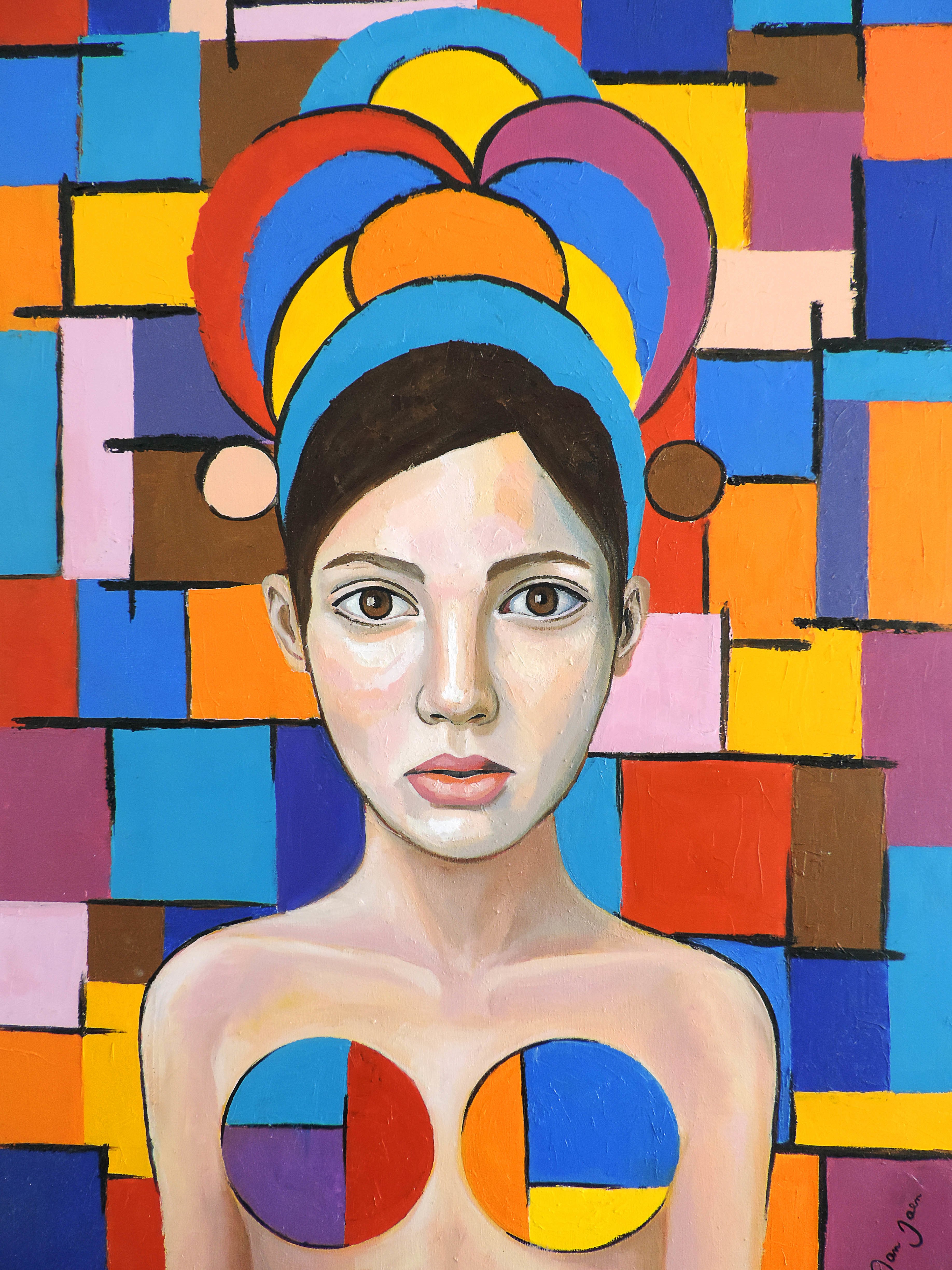 Daniel Jaen; Lady With Scarves, 2015, Original Painting Oil, 70 x 50 cm. 
