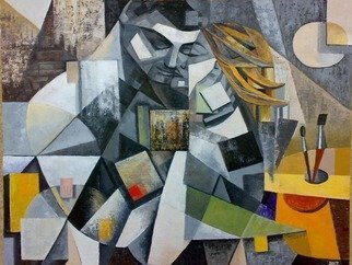 Ia Saralidze; The Muse, 2017, Original Painting Oil, 56 x 65 cm. Artwork description: 241 Muse, cubism, love,artist...