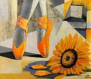 Ia Saralidze; Yellow Pointe Shoes, 2017, Original Painting Oil, 49 x 59 cm. Artwork description: 241 Yellow Pointe shoes, dance, ballet, flower...