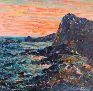 Irina Maiboroda; Crimea Sunset, 2017, Original Painting Acrylic, 25 x 25 cm. Artwork description: 241 landscape,  impressionism, nature, Crimea, sunset, sea, rocks, cliffs   coastD+- cove...
