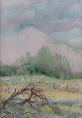 Irina Maiboroda; Summer Rain, 2002, Original Watercolor, 12 x 17 cm. Artwork description: 241 landscape, watercolor, rain, river Don, south, sunset, pain air...