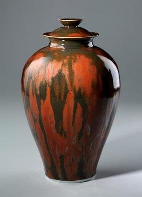Ivar Mackay; Autumn Jar, 2003, Original Ceramics Wheel, 23 x 36 cm. Artwork description: 241 Large lidded jar. Bronzed russet iron glaze. Hand- thrown porcelain. ...