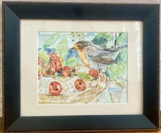 Jacqueline Weegels; Berry Lunch Original Wate..., 2023, Original Watercolor, 17 x 14 inches. Artwork description: 241 A robin visiting one of my bird bowls for a berry lunch. ...