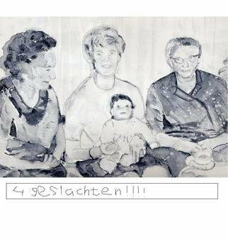 Jacqueline Weegels; Four Generations, 2006, Original Watercolor, 24 x 18 inches. Artwork description: 241  Grandmother, mother, child and great- grandmother Hanssen in 1968. Four generations in black and white. ...