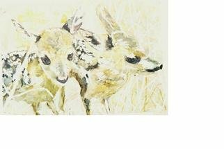 Jacqueline Weegels; Two Deer, 2004, Original Printmaking Giclee, 11 x 8 inches. Artwork description: 241 Original sold. 1 print sold. A friend of mine took this picture 19 years ago in 1985 and I have kept it for all this time, vowing to, one day, paint it.  I finally did! It' s available as a set of two, where the picture is ...