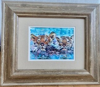 Jacqueline Weegels; Two Tigers Swimming Original, 2018, Original Painting Acrylic, 20 x 17 inches. Artwork description: 241 Two tiger cubs taking a refreshing bath. ...
