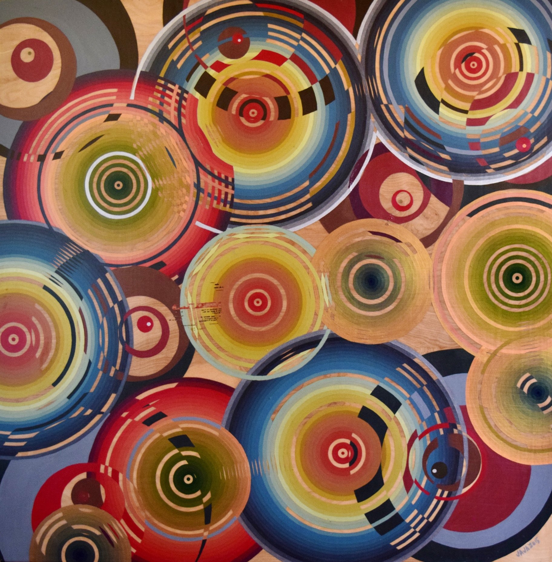 Jaja Dario; Exodus, 2015, Original Painting Acrylic, 48 x 48 inches. Artwork description: 241 Open your eyes and look within.  Are you satisfied with the life youre living abstract acrylic painting, abstract art, visual art, visual music, music, circles, spheres, contemporary art, painting on wood...