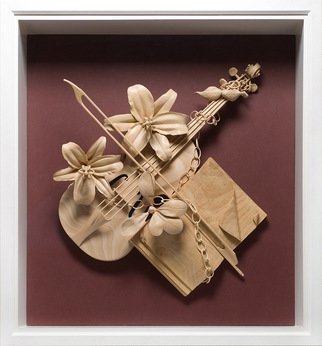 James Mcloughlin; Musical Trophy, 2011, Original Sculpture Wood, 27 x 30 inches. Artwork description: 241  This was inspired by the great tradition of music that is with all of us threw out the ages. Its carved out of Limewood.      ...