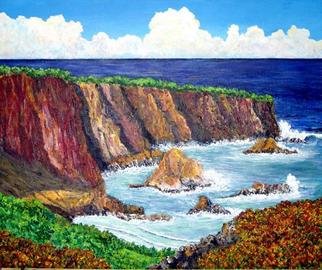 James Parker; Cliffs And Sea, 2003, Original Painting Acrylic, 24 x 20 inches. Artwork description: 241 Crashing waves against hardened pacific  cliffs, a bright sunny afternoon with distant clouds and the dark blue sea make this a pleasing yet powerful scene....
