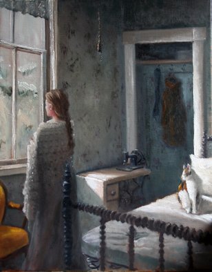 Janine Kilty; Companions II, 2010, Original Painting Oil, 20 x 24 inches. Artwork description: 241  Young woman at window on a wintry day ...