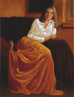 Janine Kilty; Gold Skirt, 2008, Original Painting Oil, 14 x 18 inches. Artwork description: 241  Seated young woman wearing long gold skirt. .     ...