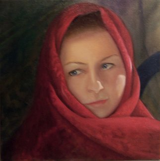 Janine Kilty; Red Scarf, 2006, Original Painting Oil, 20 x 20 inches. Artwork description: 241  Young woman wearing a red scarf.   ...