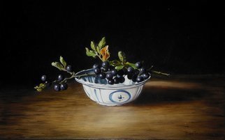 Jan Teunissen; Chinese Dish And Black Berries, 2018, Original Painting Oil, 40 x 25 cm. Artwork description: 241 Berries twig Chinese dish ...