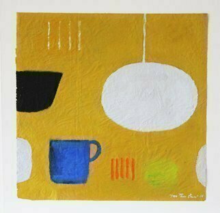 Jan-Thomas Olund; Blue Cup, 2019, Original Painting Oil, 36 x 35 cm. Artwork description: 241 Blue cup is a painting on waxed paper, compositions made during the period 2017- 2019.  Work inspired of structur simpelness and space.  The painting is 36x35 cm mounted on acid- free cardboard 40x40 cm...