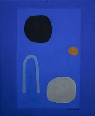 Jan-Thomas Olund; Blue No 4, 2020, Original Painting Oil, 38 x 46 cm. Artwork description: 241 Ultramarine and cobalt blue two colors that form the basis for a new series of paintings.  Blue colors is searching simple shapes in a playful no. 4...