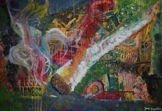 Jamie Boyatsis; Harmony And Destruction, 2016, Original Painting Oil, 5 x 3 feet. Artwork description: 241 This piece was a collage of various images, portraying harmony and destruction involved in the war on drugs, printed on a canvas with abstract oil paint on top. ...