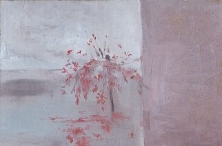 Jennifer Coleman Bryant-Wieber; Cherry Tree Falling, 2005, Original Painting Oil, 12 x 8 inches. Artwork description: 241 Rainy fall day watching the red leaves fall off the tree outside my window...