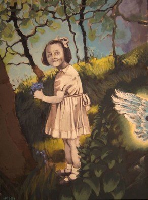 Jean Meyer; Bluebells, 2006, Original Painting Acrylic, 30 x 40 cm. Artwork description: 241  child, woodland, bluebells, wings, angel  ...