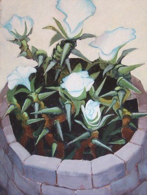 Jean Meyer; Garden Of Forgiveness, 2011, Original Painting Acrylic, 30 x 40 cm. Artwork description: 241  white flowers bloom from thorny stems  ...