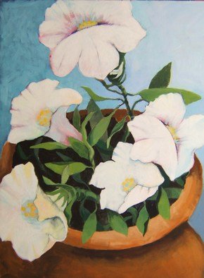 Jean Meyer; White Garden, 2011, Original Painting Acrylic, 50 x 60 cm. Artwork description: 241   white flowers bloom in pot   ...