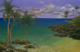 Jerry Sauls; Along The Rocky Coast, 2011, Original Painting Oil, 36 x 24 inches. Artwork description: 241  The focal point of this painting is the merging of the calm tropical waters with the sculptured rocks and sandy beaches. The changing colors, influenced by water depth, reflections, shadows and the wet sands set the tone for the scene created by the elements of nature.   ...