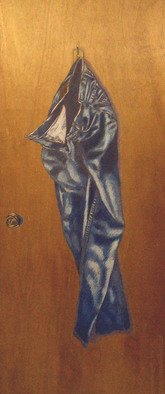 James Gwynne; Jeans, 2002, Original Drawing Pencil, 34 x 80 inches. Artwork description: 241  Large drawing on an actual wooden door, 80x34.  The jeans and door knob are both drawn with colored pencil ...