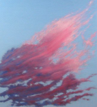 James Gwynne; Windswept Fantasy, 2010, Original Painting Oil, 38 x 42 inches. Artwork description: 241 Pink, blue, and purple cloud formation being swept upward diagonally in the blue sky...