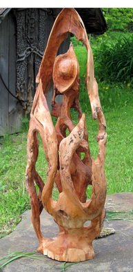 John Clarke; Flames, 2012, Original Sculpture Wood, 14 x 34 inches. Artwork description: 241 Two figures rise in flames...