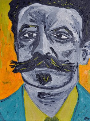 Jaime Hesper; Henri Rene Albert Guy De ..., 2012, Original Painting Oil, 9 x 11 inches. Artwork description: 241  portrait, expressionist, bold, colorful, french, philosopher, vintage, color, moustache...