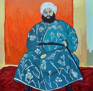 Jaime Hesper; The Boss Of Bukhara, 2012, Original Painting Oil, 24 x 24 inches. Artwork description: 241  Bukhara, Uzbekistan, portrait of an old emir, expressionist, bold, colorful, Central Asian, Former soviet union, inspired by vintage photo, color, history, reds, turquoise prominent colors. Part of a set with The Dzhigit Family listed here....