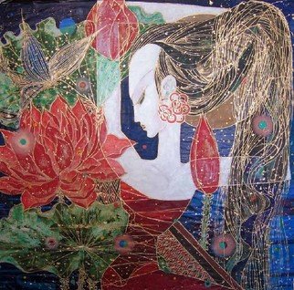 Jiade Zhang; Ablution  Midsummer , 1998, Original Painting Acrylic, 105 x 105 cm. Artwork description: 241  Acrylic painting on Korean Paper, beauty, Chinese.  ...